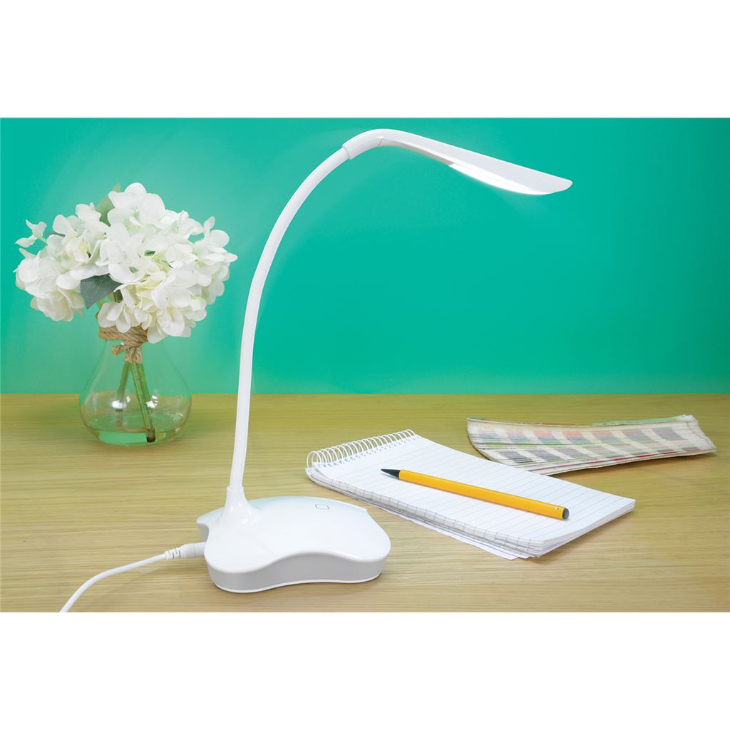 Touch Sensor LED USB Desk Lamp with Nightlight - White - USB-DW