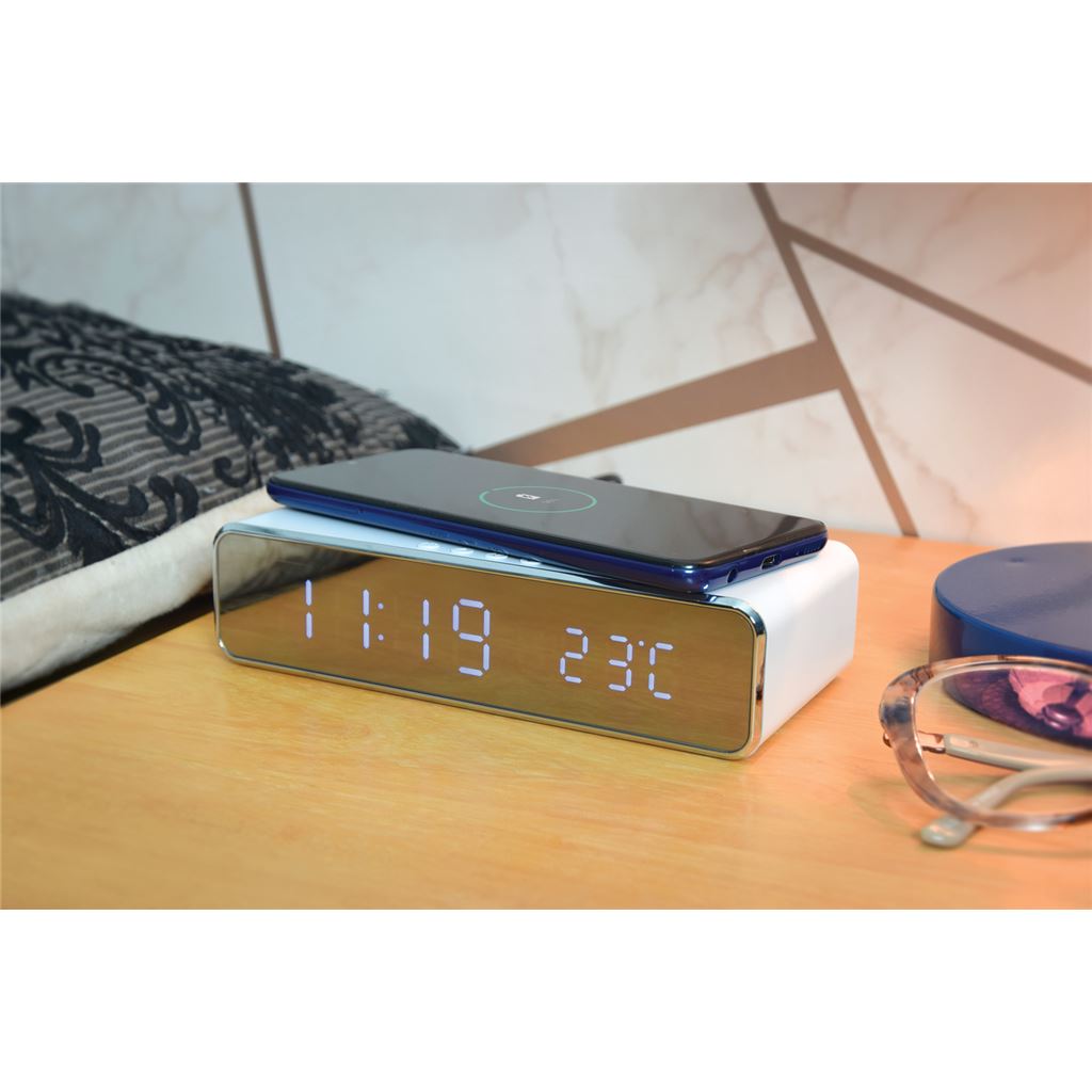 Recharge: Wireless Fast Charging Digital Alarm Clock - White