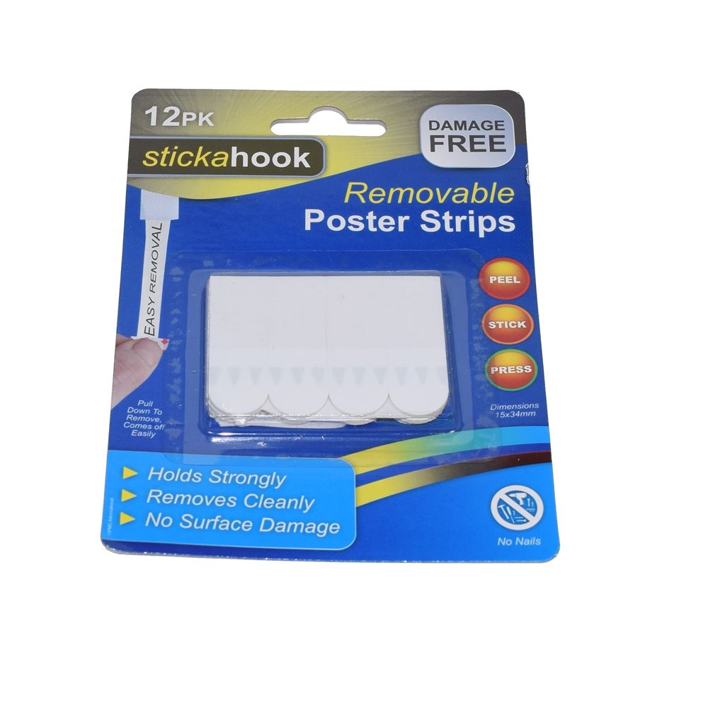 Easy Application Removable No Nails Poster Hanging Strips 12 x Pack Self Adhesive