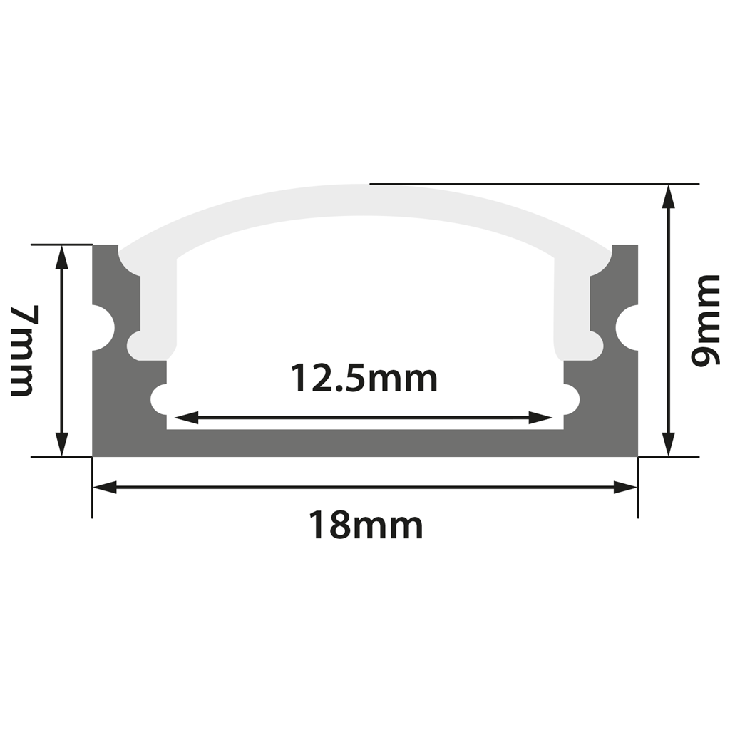 Aluminium LED Tape Profile - Short Crown - Transparent Capping - 1m Clear - AL1-C1709C