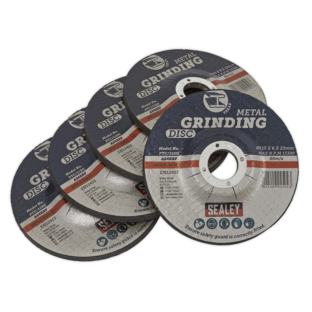 Grinding Disc &#216;115 x 6mm &#216;22mm Bore - Pack of 5