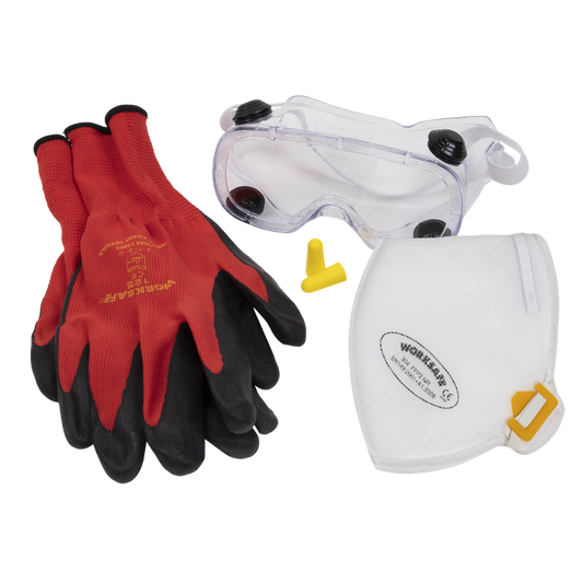Flexi Grip Gloves, FFP2 Mask, Goggles & Ear Plugs