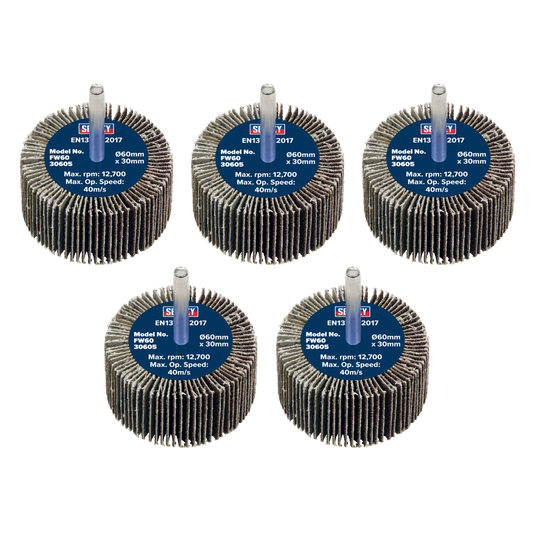 Flap Wheel &#216;60 x 30mm 60Grit &#216;6mm Shaft - Pack of 5