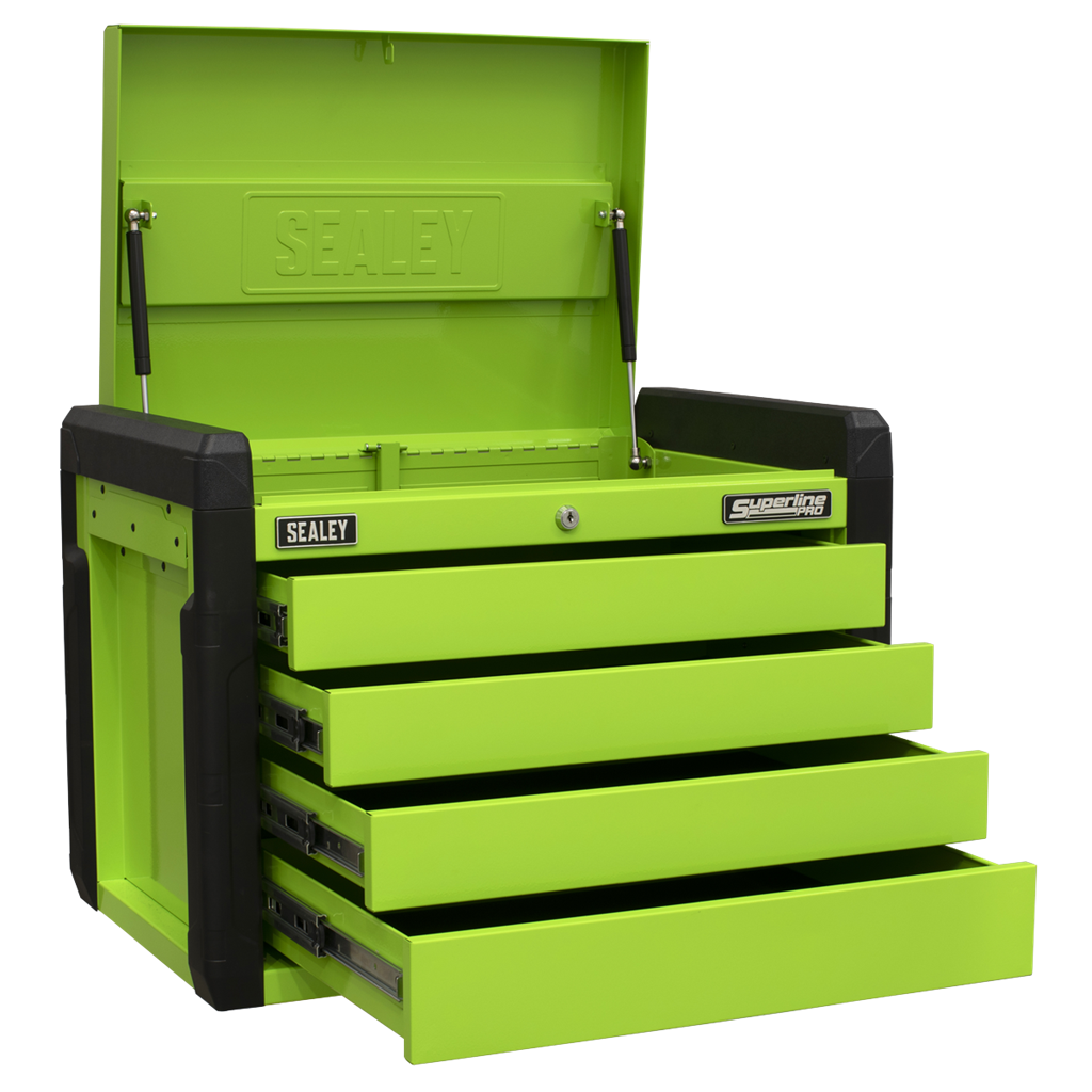 4 Drawer Push-to-Open Topchest with Ball-Bearing Slides - Hi-Vis Green