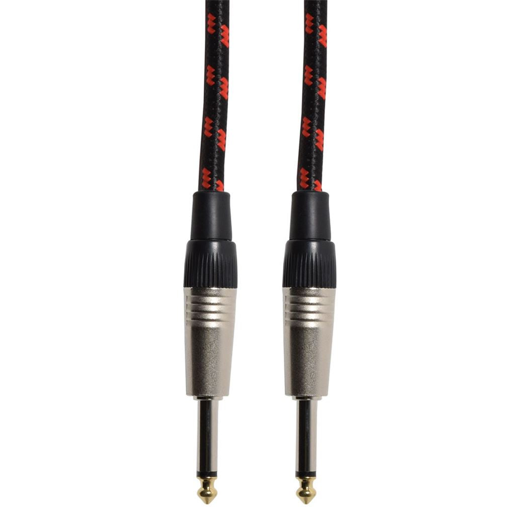 Classic Retro Braided Guitar Leads 6.3mm Mono Jack Plug - 6.3mm Mono Jack Plug - Black/Red