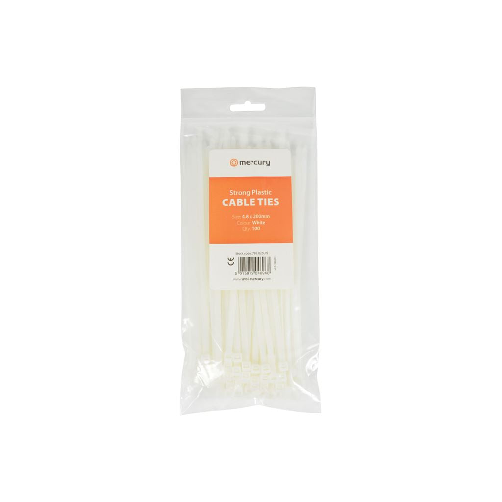 Cable Ties - 100Pcs - CTN48200 4.8 x 200mm, white bag of