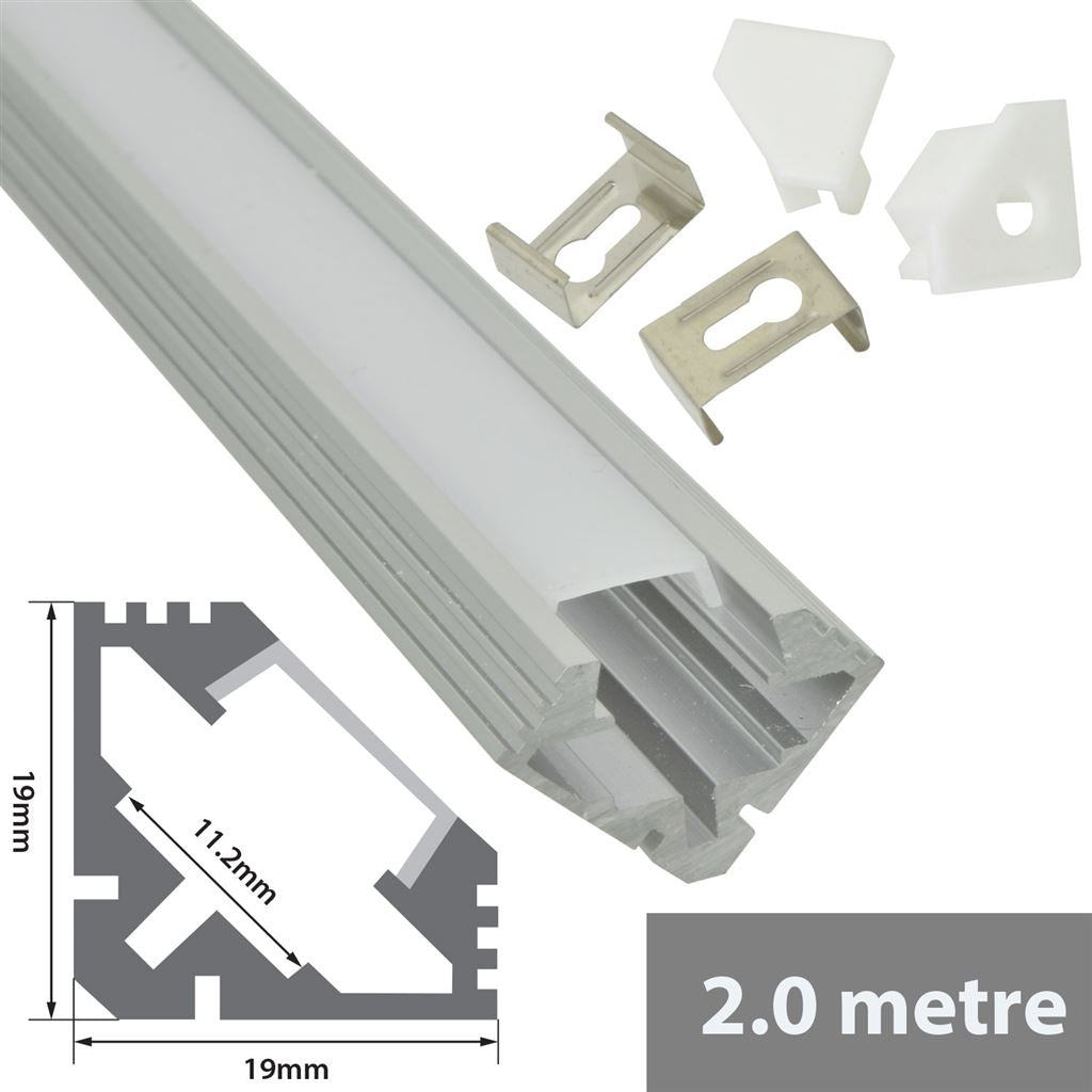 Aluminium LED Tape Profile - Angle 45&#176; - 2m Translucent - AL2-A1919