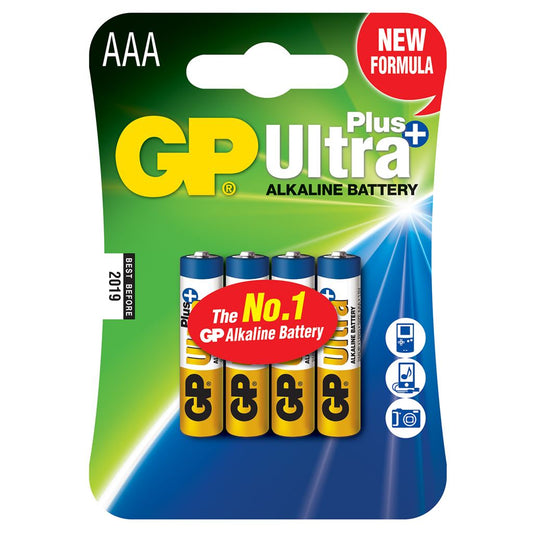 GP Ultra+ Alkaline Batteries - batteries, AAA, 1.5V, packed 4/blister