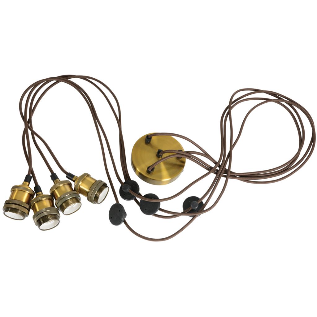 Quad E27 Pendant Cordsets - Antique Gold - 4P-E27-AGD