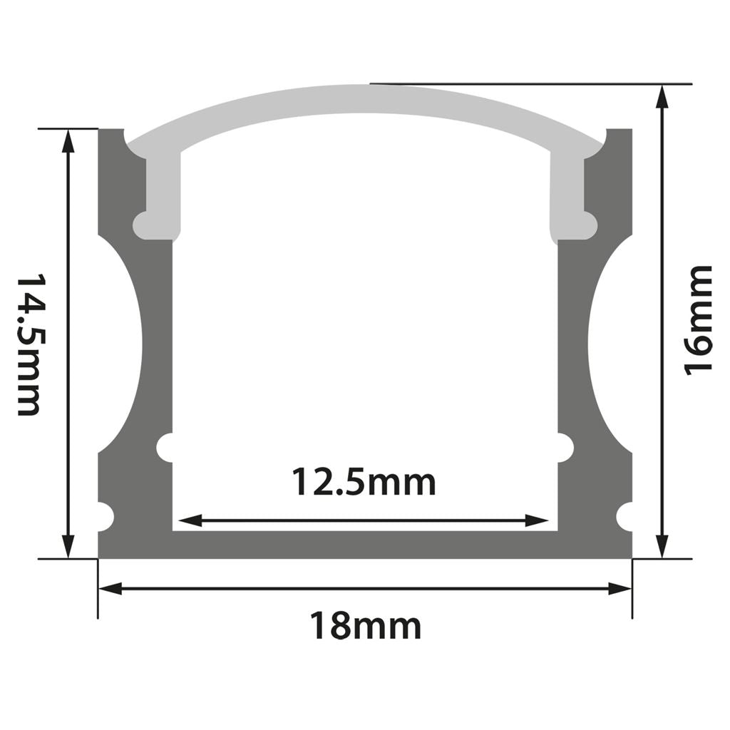 Aluminium LED Tape Profile - Tall Crown - 2m - AL2-C1716