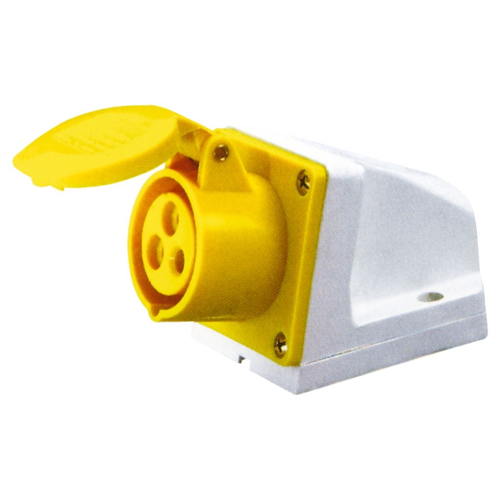 110 V Yellow 16 A 3 Contact High Current Angled Outlet Wall Mount