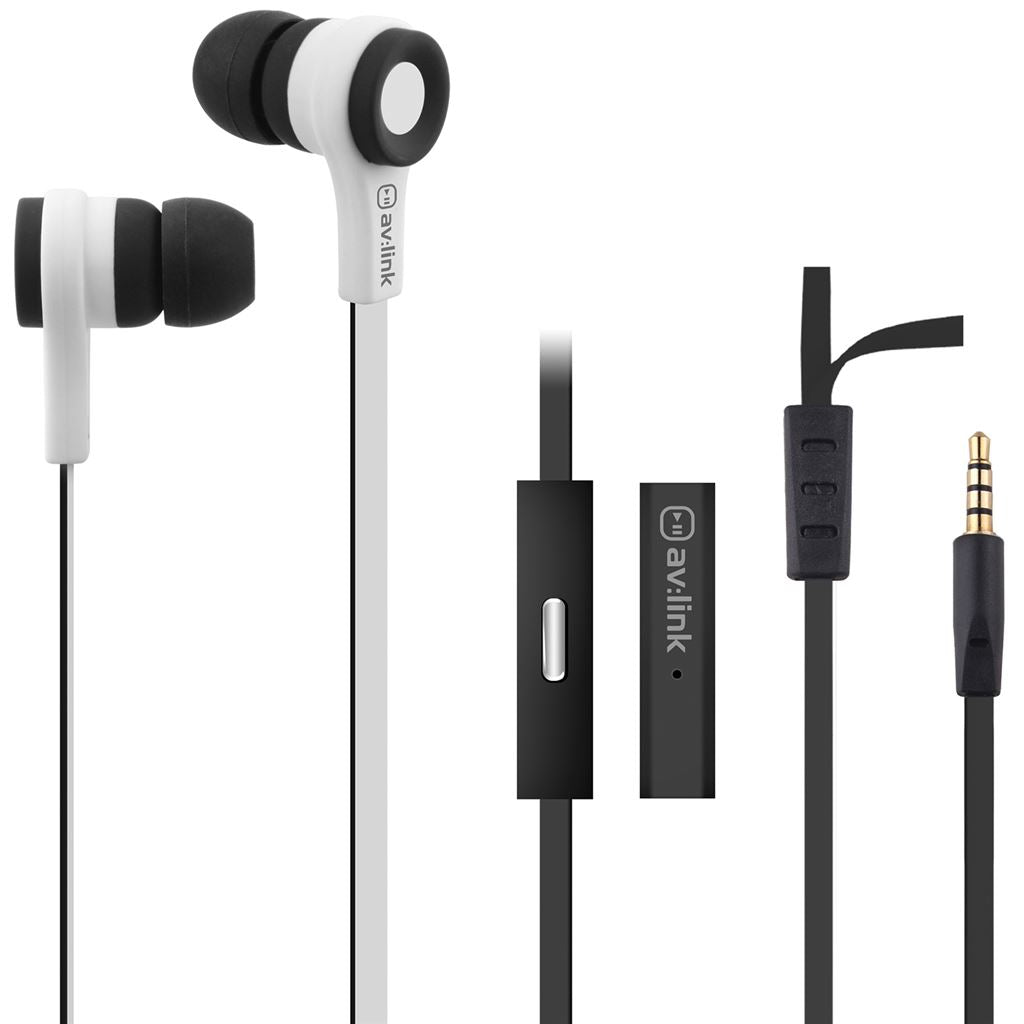 Rubberised Stereo Earphones with Hands-free - w/Mic Black & White