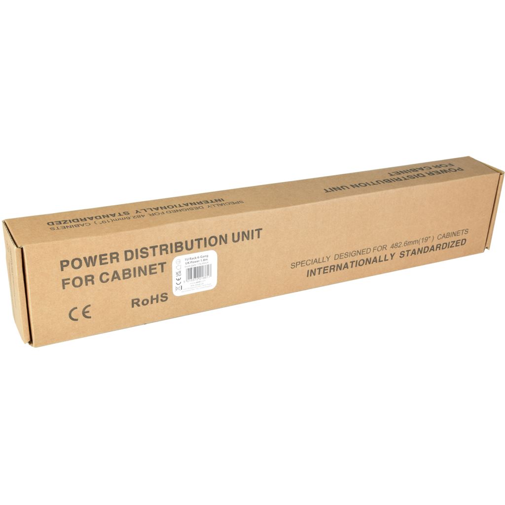 19" Rackmount Power Distribution Units - 1U 6-Gang UK + Breaker + 1.8m Lead - 1U-PDU-6UK