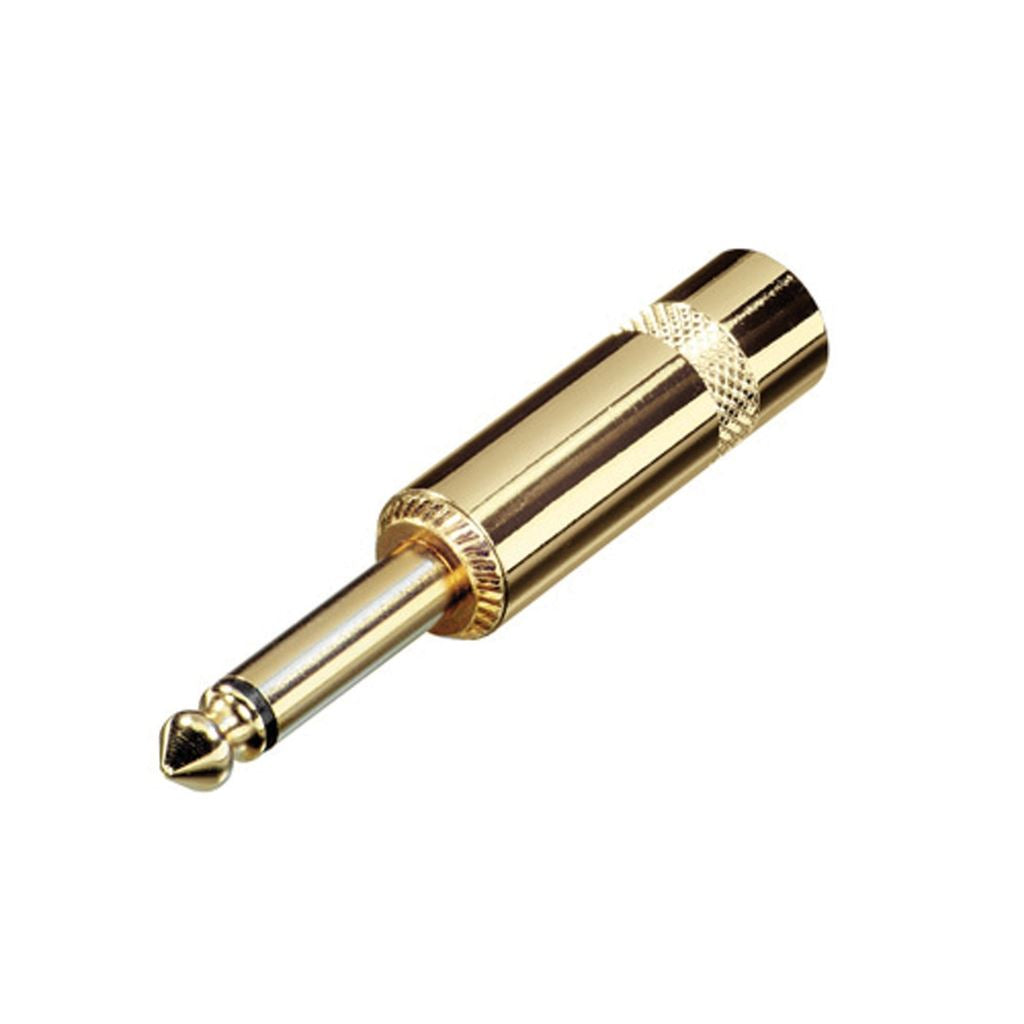 REAN NYS224AG 6.35 mm Mono Metal Jack Plug with Large Diameter Cable Entry and Gold Plated Contacts