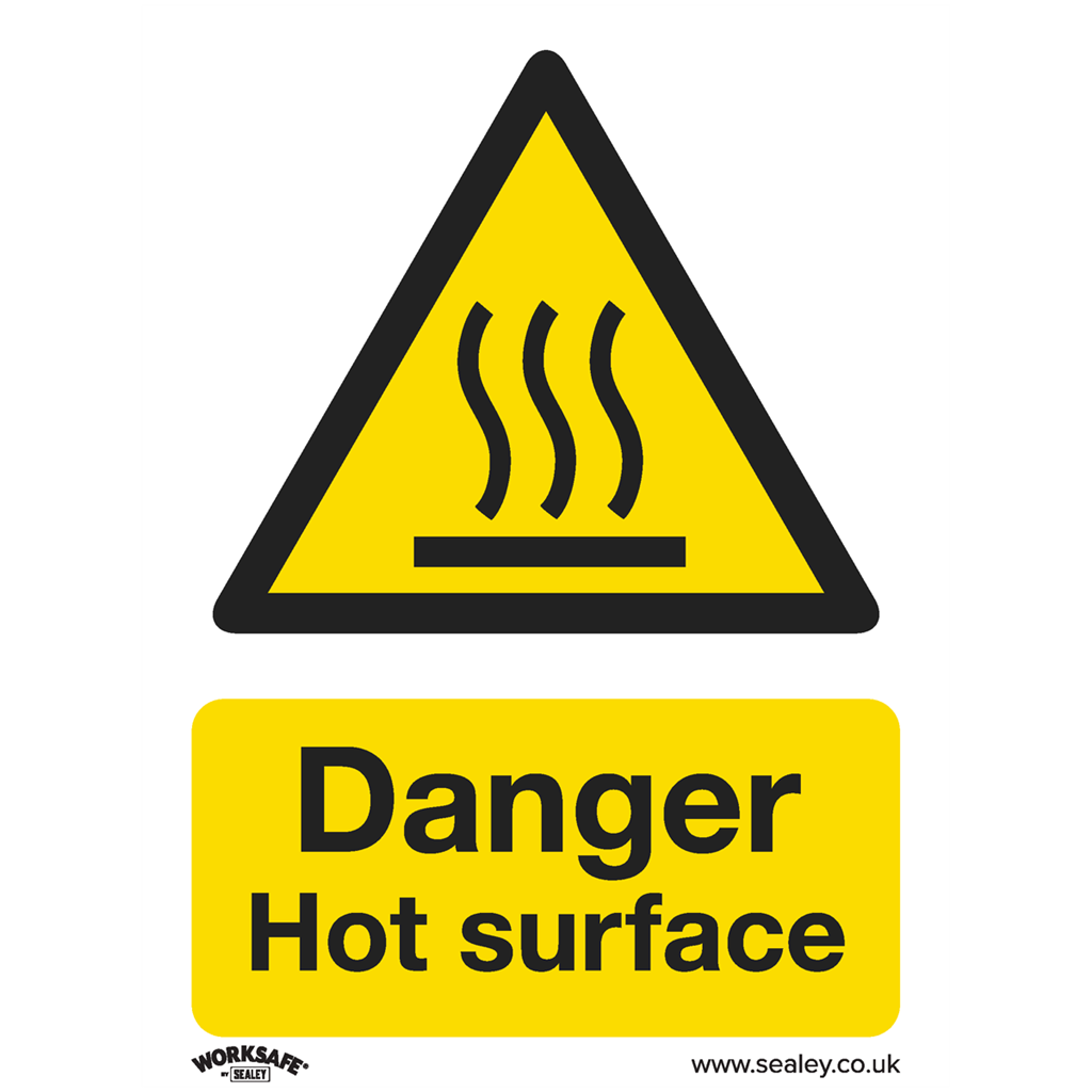 Warning Safety Sign - Danger Hot Surface - Rigid Plastic - Pack of 10