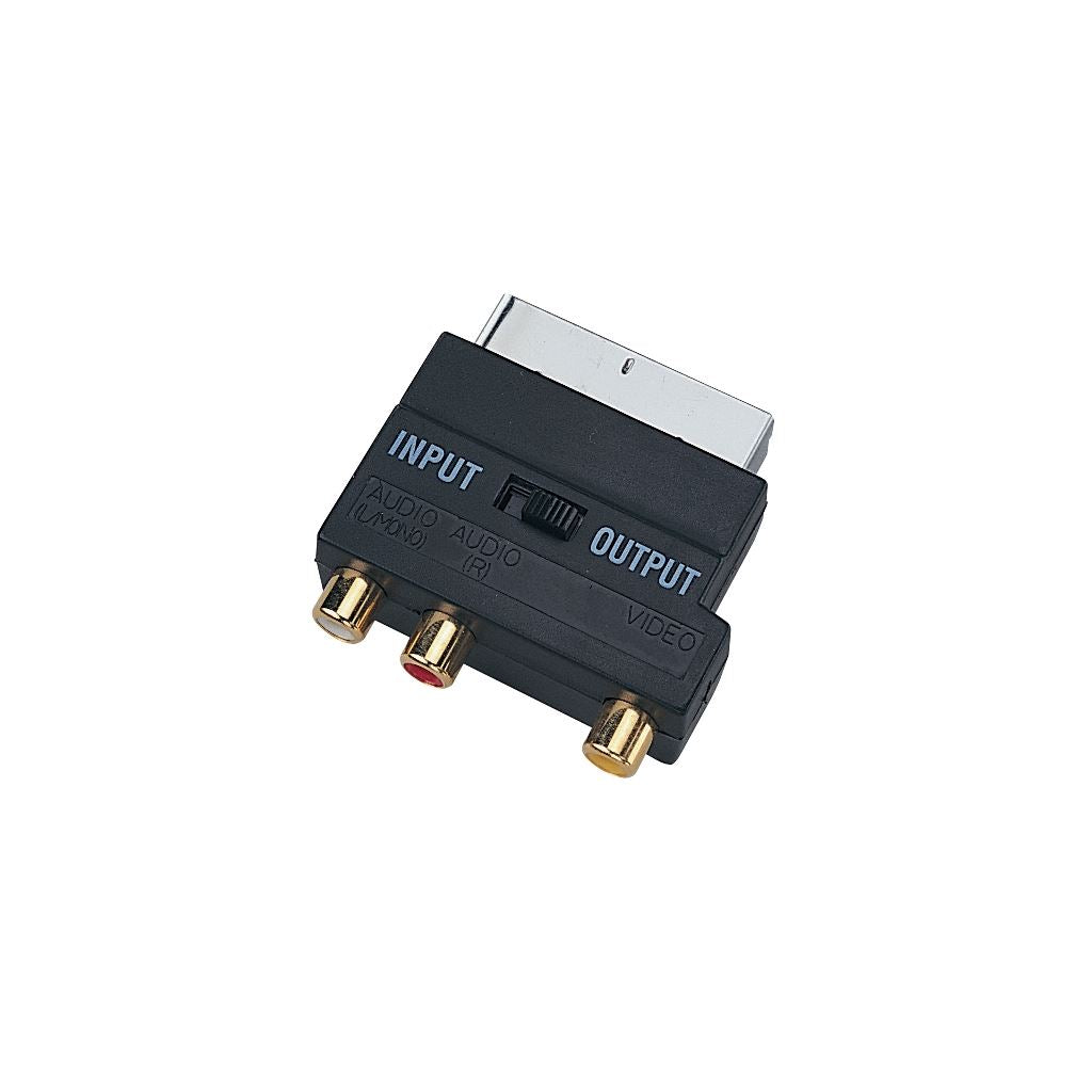 Switched Scart Plug to 3 Gold Plated Phono Sockets Adaptor