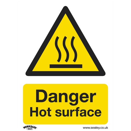 Warning Safety Sign - Danger Hot Surface - Self-Adhesive Vinyl - Pack of 10