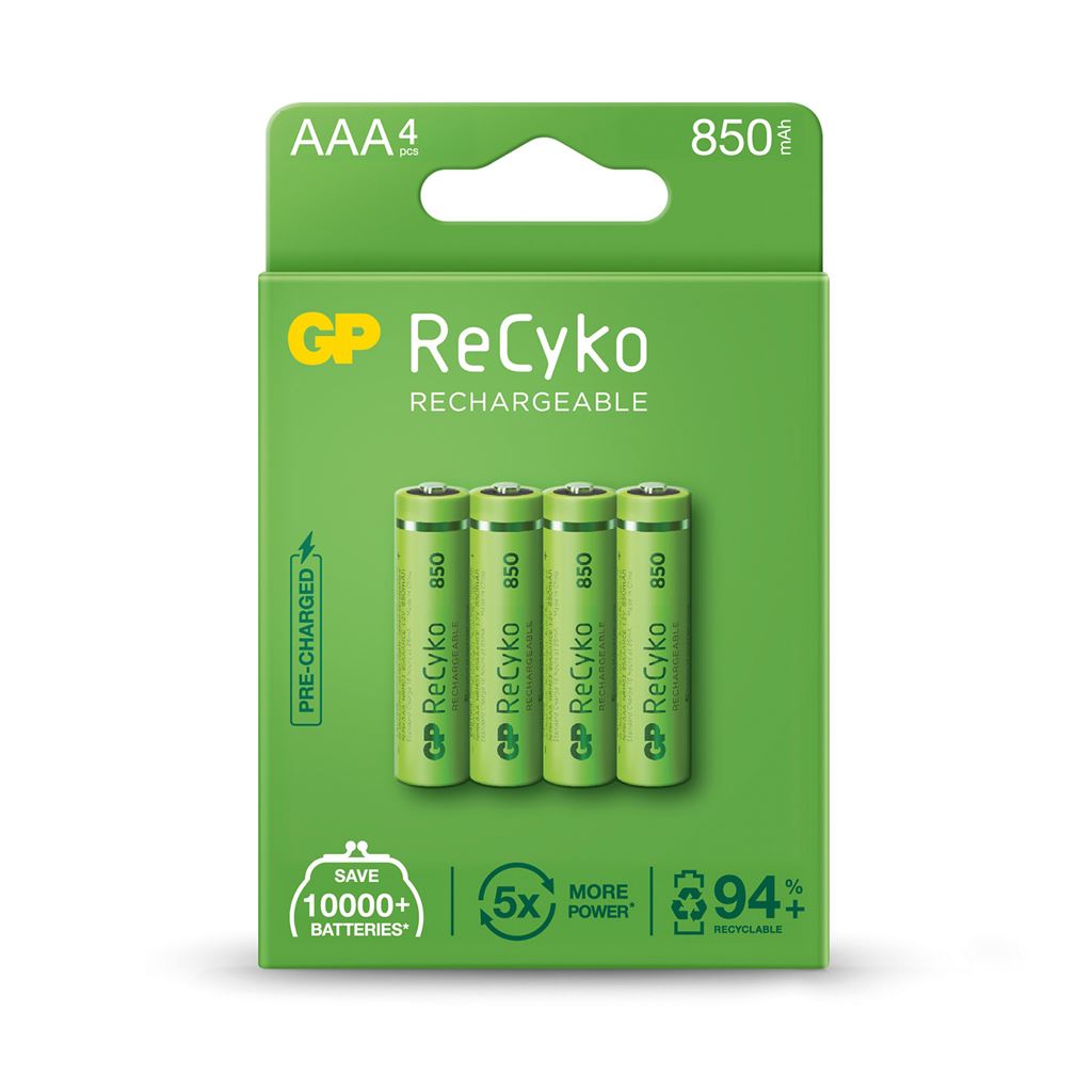 GP Recyko+ NiMH Rechargeable Batteries - AAA (Card of 4)