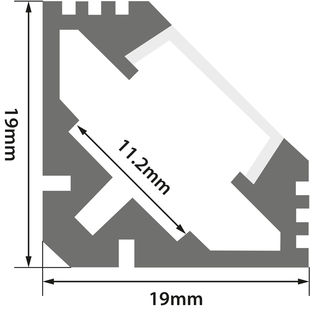 Aluminium LED Tape Profile - Angle 45&#176; - Transparent Capping - 2m Clear - A2-A1818C