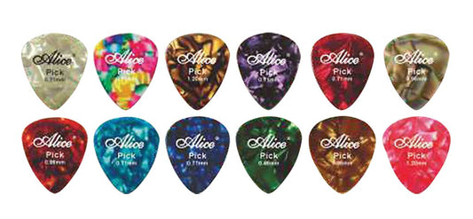 12 Assorted Colour (3 Designs) Celluloid Guitar Picks