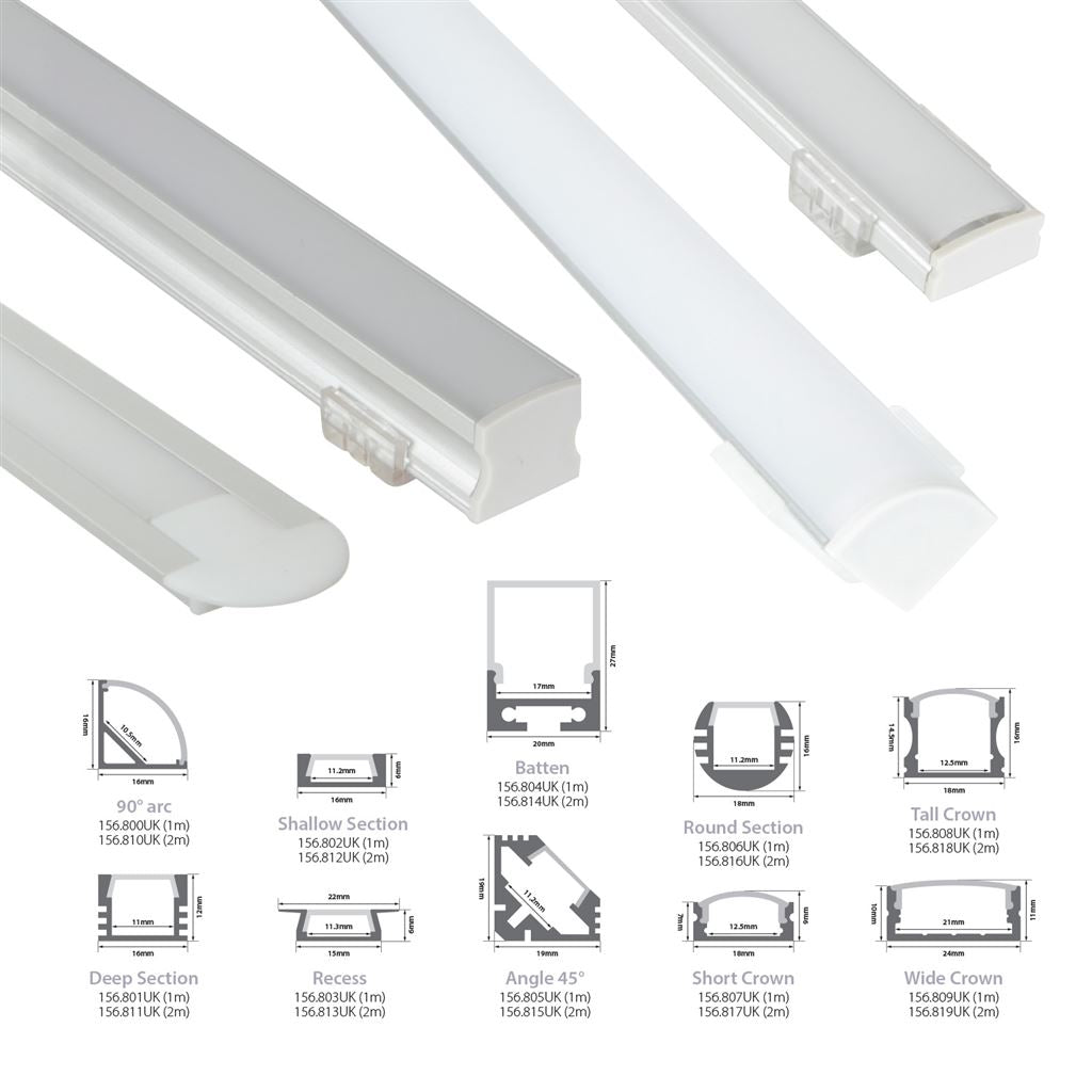 Aluminium LED Tape Profile - 90 Degree Arc - 1m - AL1-A1616