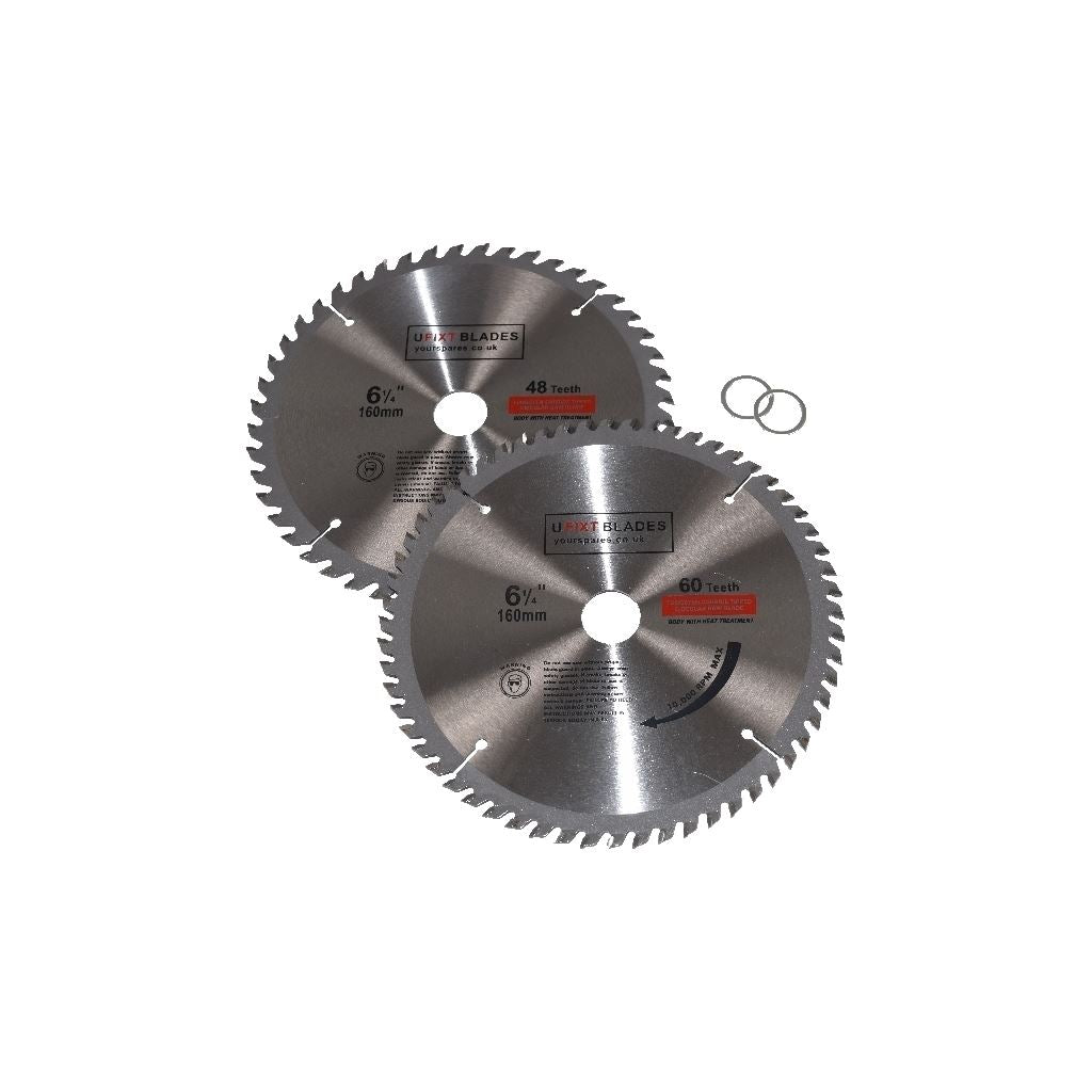Circular Saw Blades 160mm x 20mm TCT Tungsten Carbide Teeth 48 and 60 Tooth Twin Pack