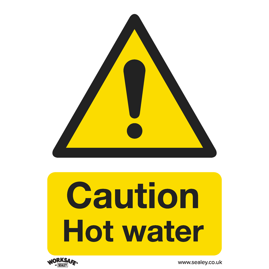 Warning Safety Sign - Caution Hot Water - Rigid Plastic