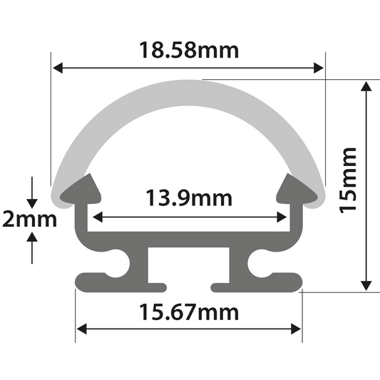 Aluminium LED Tape Profile - D Section - 2m - AL2-D1915