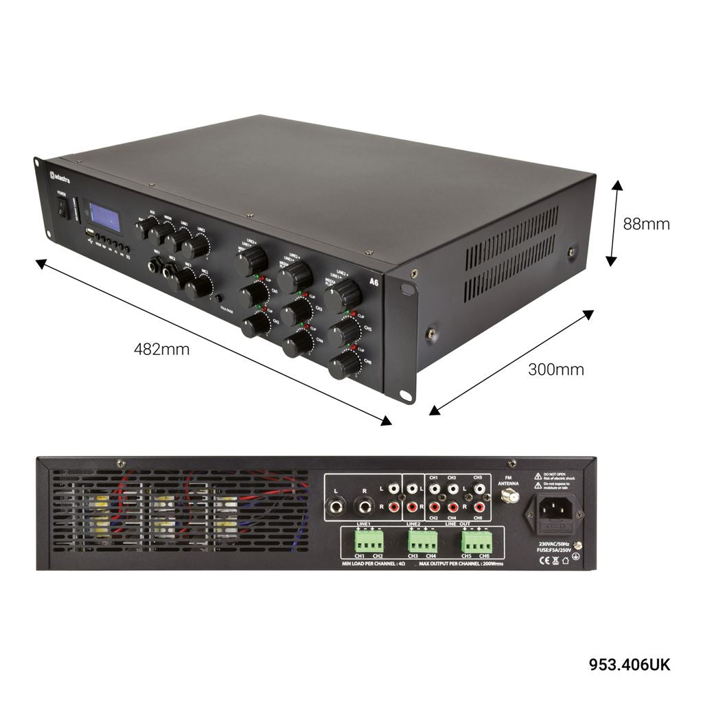 A-series Multi Zone Stereo Amplifiers - A6 Tri Amplfier 6x200W