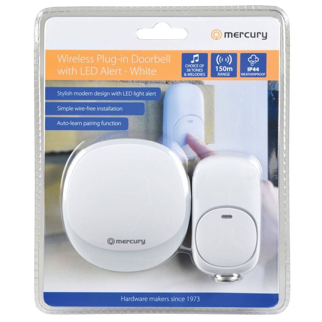 Wireless Plug-in Doorbell with LED Alert - White