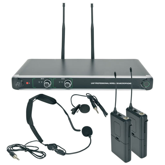 NU20 Dual UHF Wireless Microphone Systems - Beltpack with Neckband + Lavalier - NU20-N