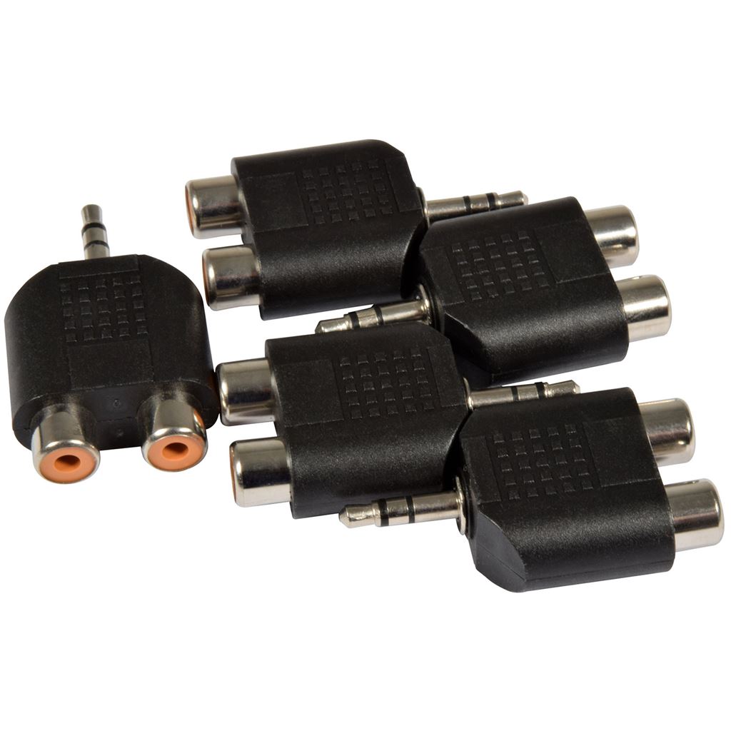 Adaptor 3.5mm Stereo Jack Plug – 2 x RCA Phono Sockets