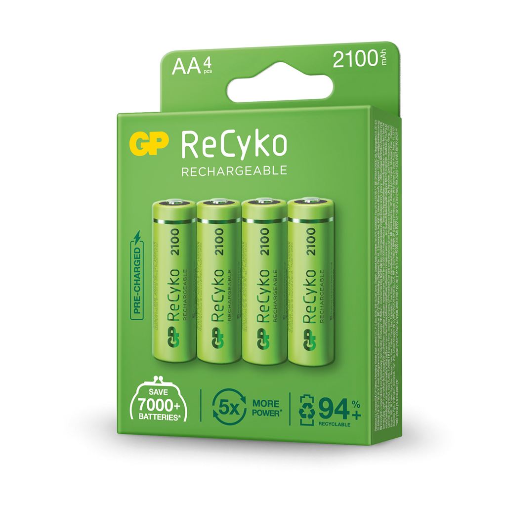 GP Recyko+ NiMH Rechargeable Batteries - Batteries, 2100mAh, 4 x AA