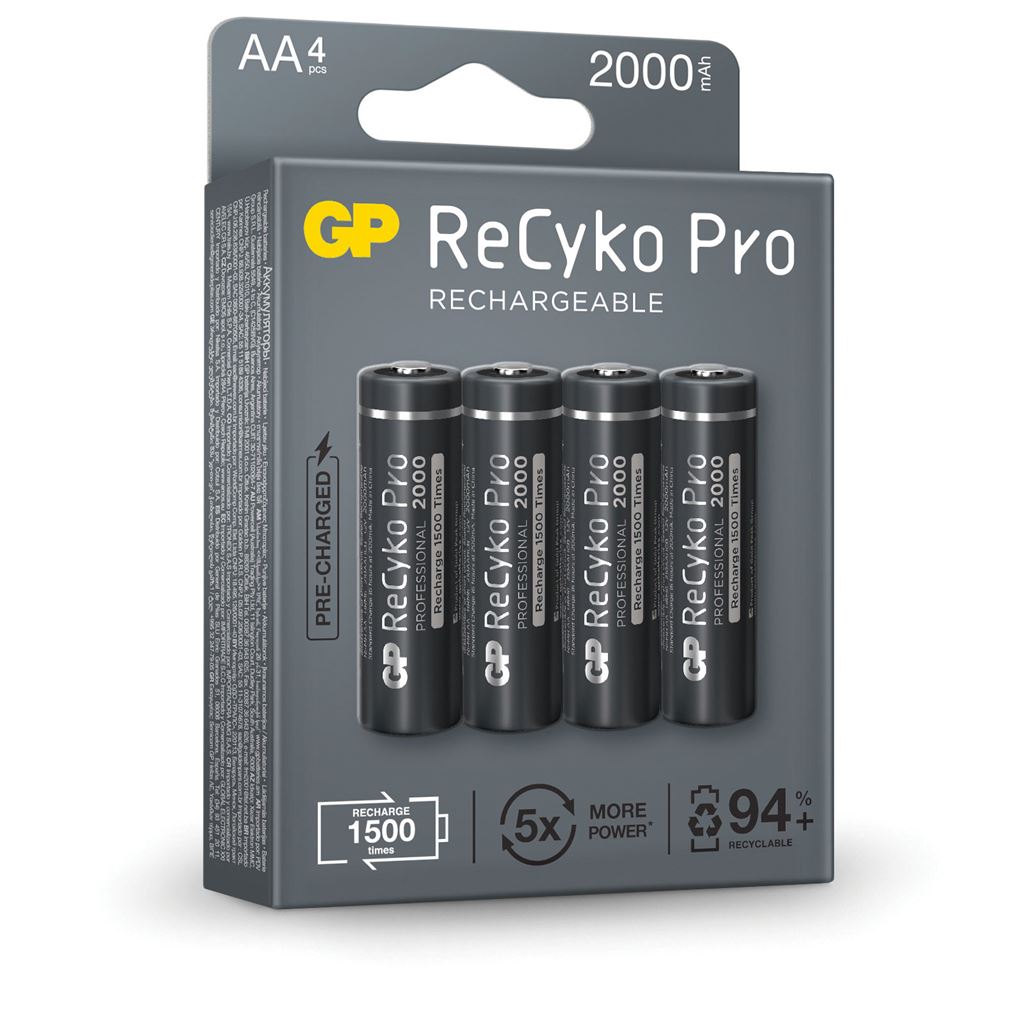 GP Recyko+ Pro NiMH Rechargeable Batteries - AA (Card of 4)