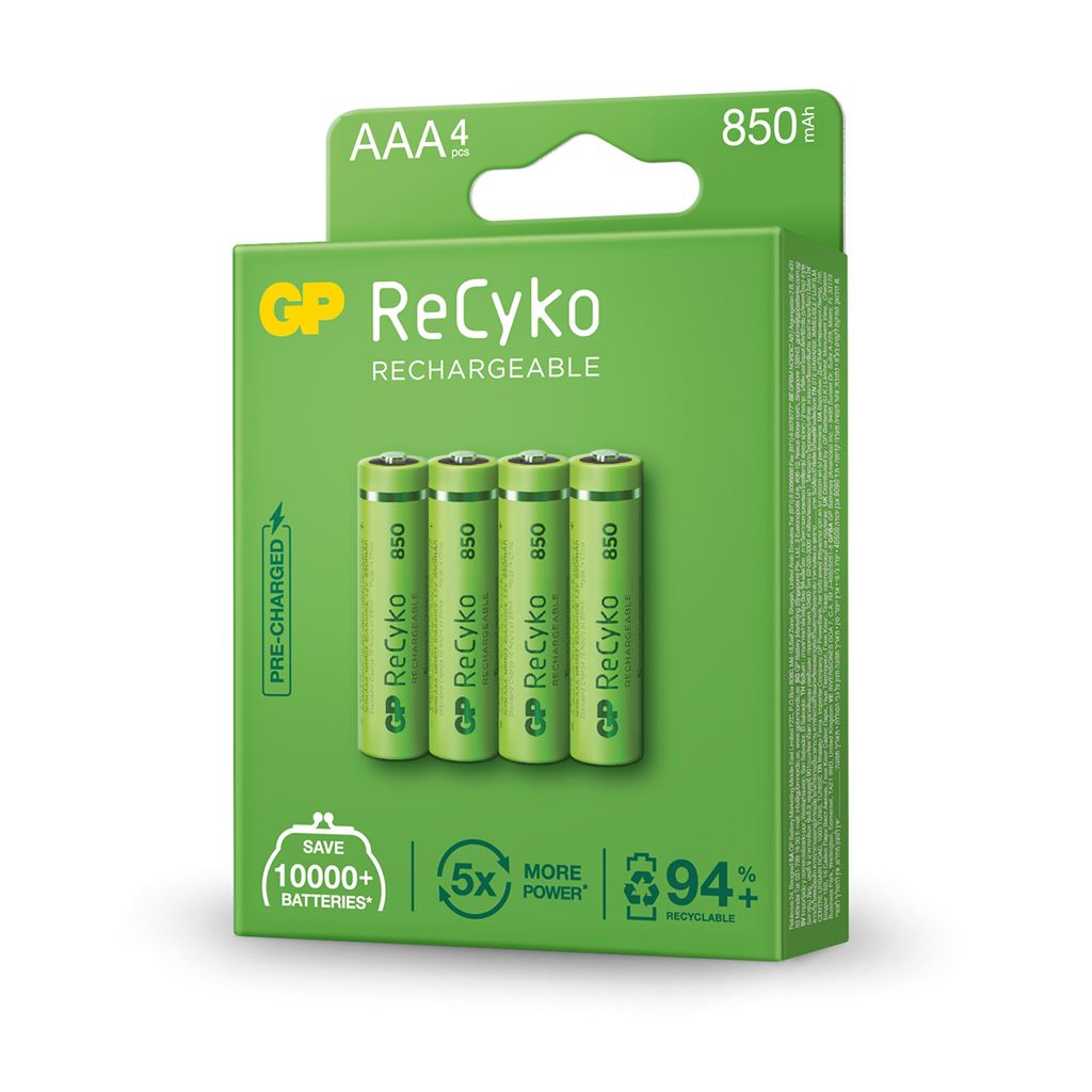 GP Recyko+ NiMH Rechargeable Batteries - AAA (Card of 4)