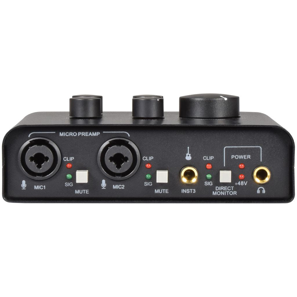 USB Audio Interface - 2 Microphone + 1 Instrument - USB2+1