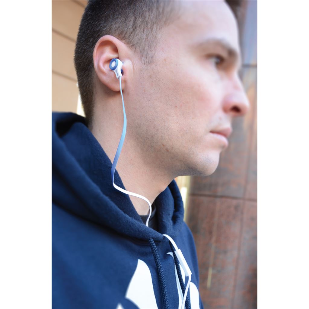 Rubberised Stereo Earphones with Hands-free - w/Mic Blue & White