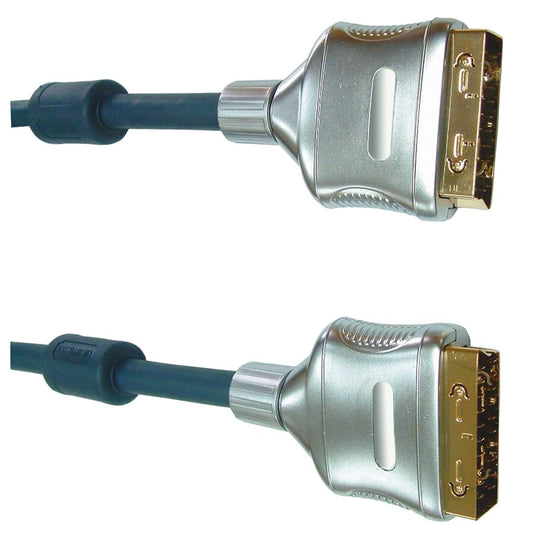 Black 5m Professional Multicore Screened Scart Plug To Scart Plug.  Blister