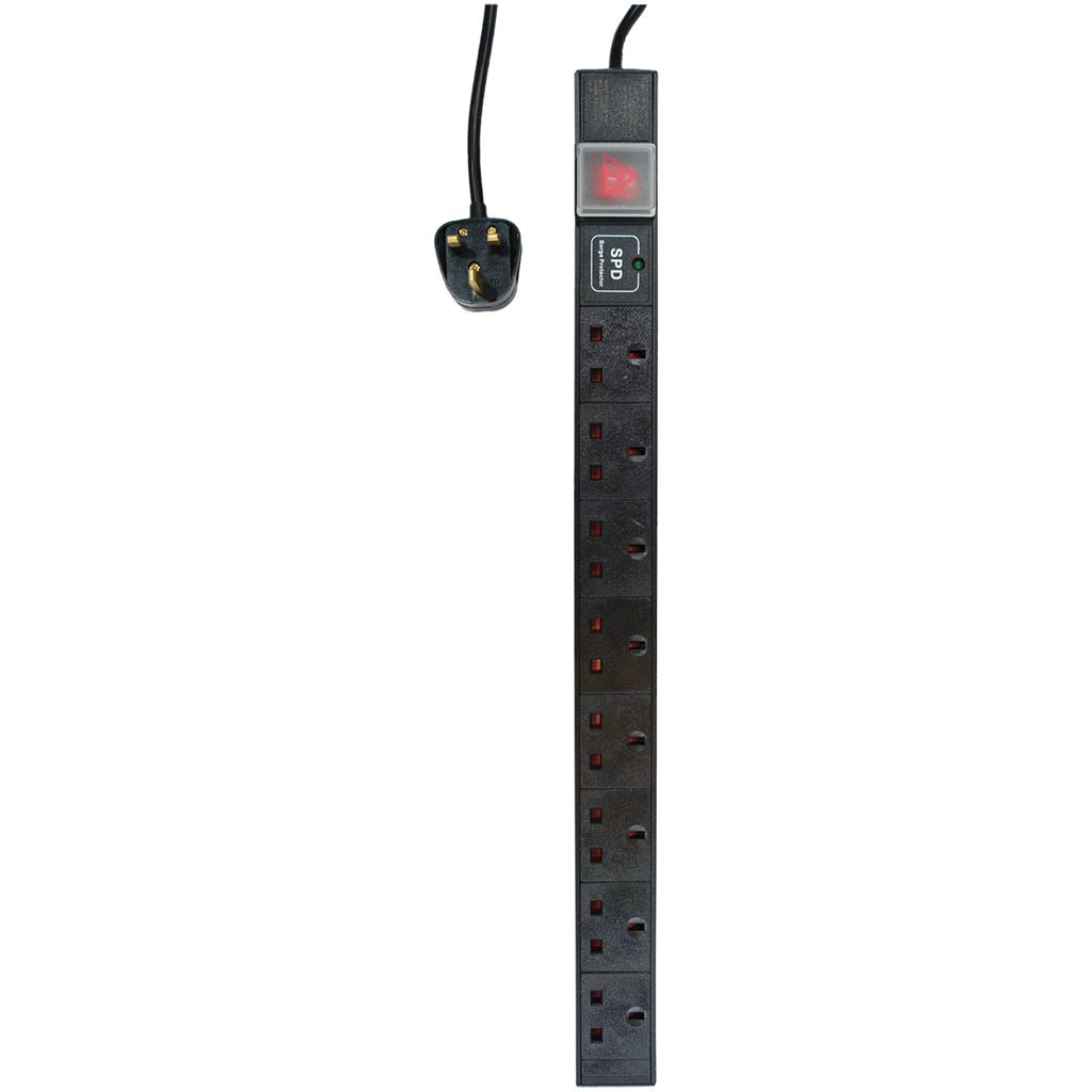 Eagle 8-Way UK Vertical Socket 19 Inch PDU with Surge Protection to UK Plug 2M