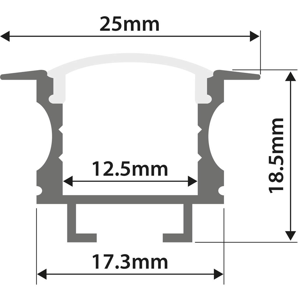 Aluminium LED Tape Profile - T Insert - Transparent Capping - 2m Clear Cover - AL2-F2520C