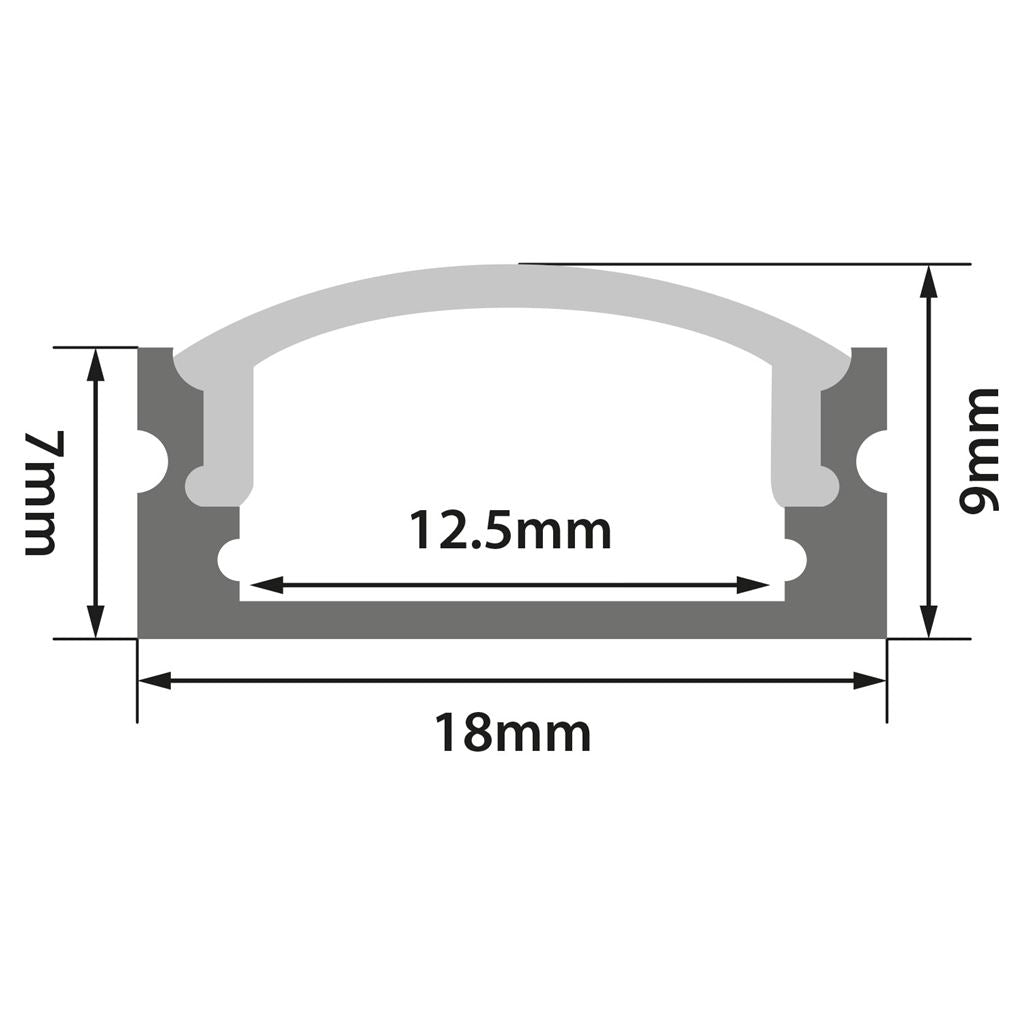 Aluminium LED Tape Profile - Short Crown - 1m Frosted - AL1-C1709