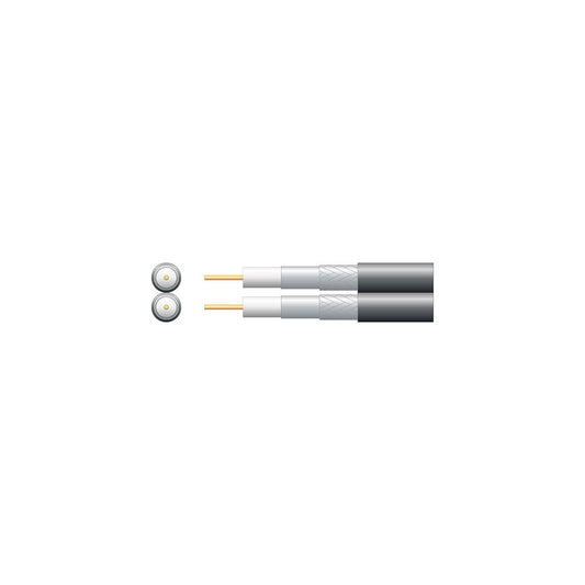 Economy Twin RG6 75 Ohms Foam Filled Coaxial Cable - Aluminium Braid - Foamed PE with 250m Black