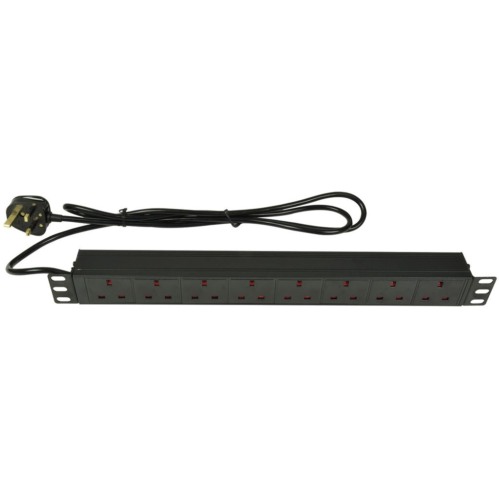 19" Rackmount Power Distribution Units - 1U 8-Gang UK + 1.8m Lead - 1U-PDU-8UK