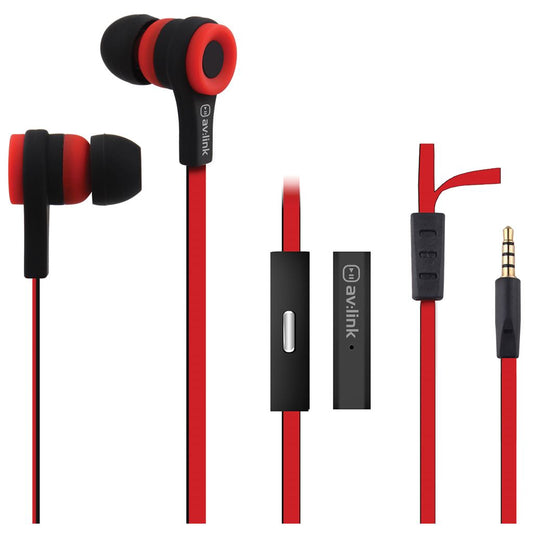 Rubberised Stereo Earphones with Hands-free - w/Mic Red & Black