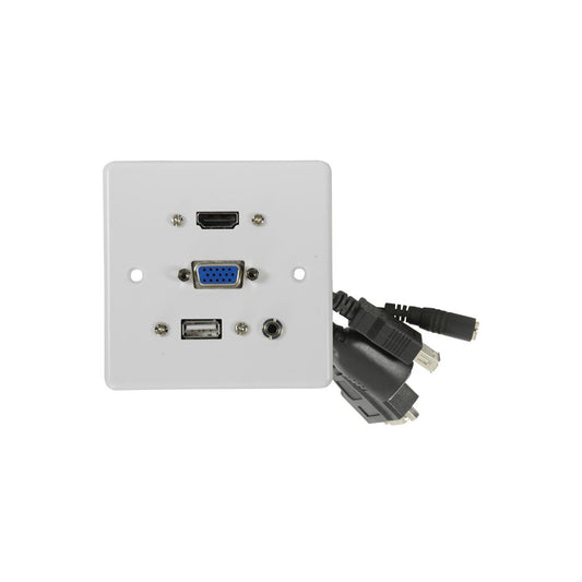 Multimedia Wallplate with HDMI, VGA, USB and 3.5mm Audio Sockets - HDMI+VGA+3.5mm+USB