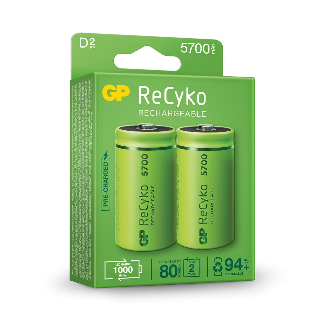 GP Recyko+ NiMH Rechargeable Batteries - 5700 D (Card of 2)