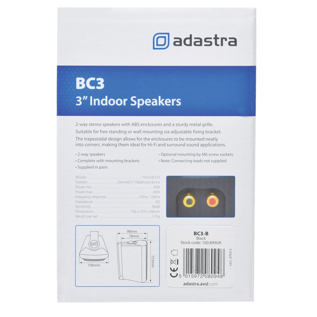 BC Series Stereo Background Speakers - BC3B 3inch Black Pair - BC3-B