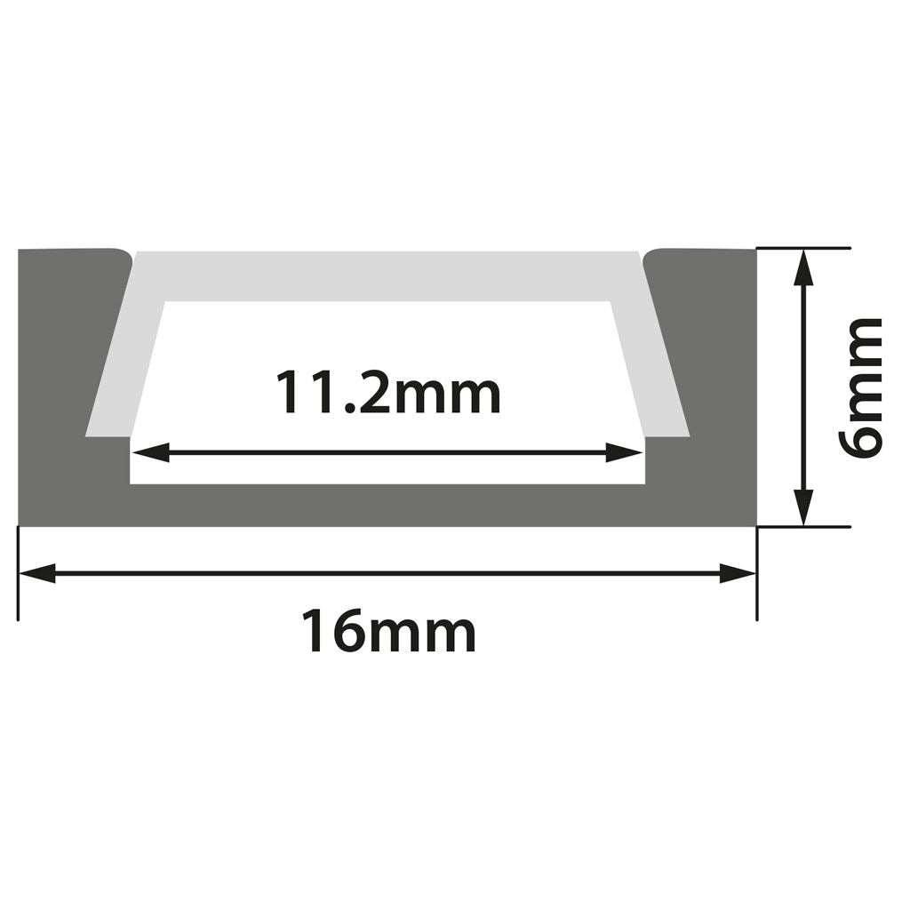 Aluminium LED Tape Profile - Shallow Section - 2m - AL2-S1606