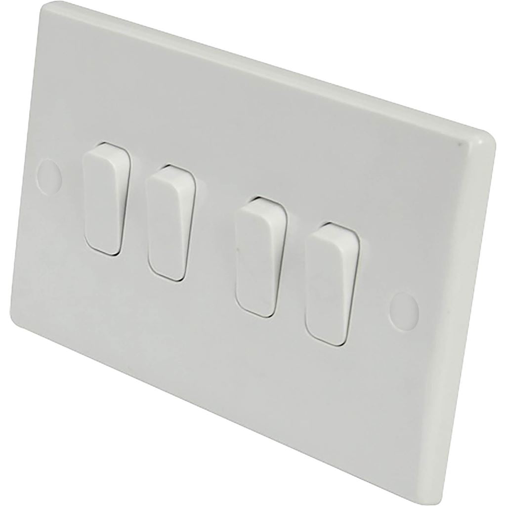 2 Way 4 Gang Light Switch Curved Edge 10A