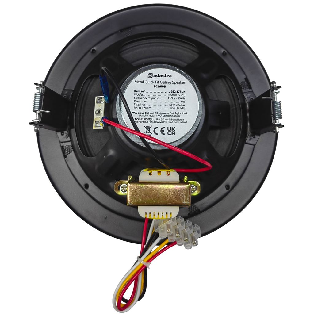 Metal Quick Fit 100V Ceiling Speakers - 5.25in 6W black - EC56V-B